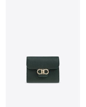 Ferragamo Gancini Grained Leather Compact Wallet - White