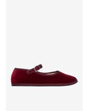 Vibi Venezia Mary Jane Velvet Ballet Flats - Red