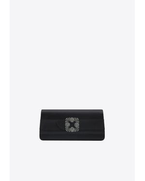 Manolo Blahnik Gothisi Clc Crystal Buckle Satin Clutch - Black