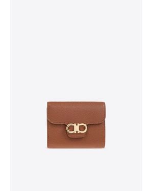 Ferragamo Gancini Grained Leather Compact Wallet - White
