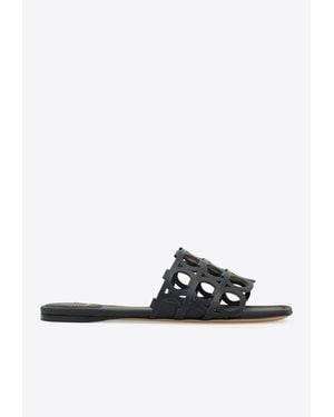 Ferragamo Erne Gancini Leather Slides - White