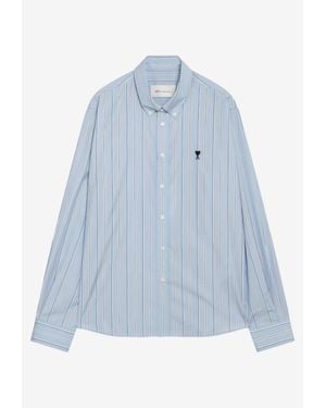 Ami Paris Striped Ami De Coeur Shirt - Blue