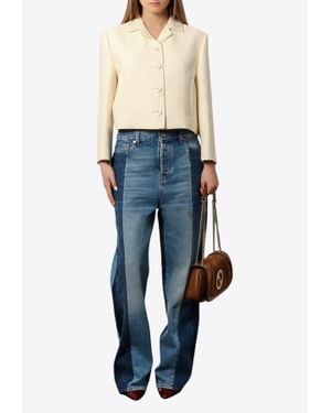 Gucci Gg Wool Silk Crêpe Jacquard Jacket - Blue