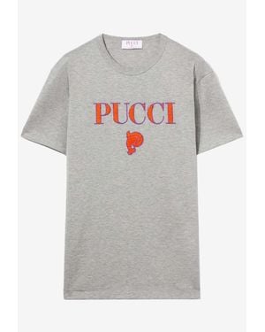 PUCCI Logo-Embroidered Short-Sleeved T-Shirt - Grey
