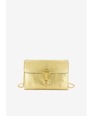 Tom Ford Snakeskin-Effect T-Logo Shoulder Bag - Yellow