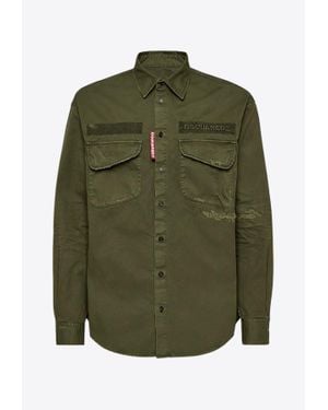 DSquared² Embroidered Whiskered Cotton Shirt - Green