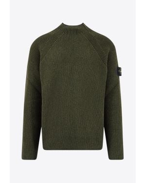 Stone Island Mock-Neck Ribbed Knit Sweater - Green