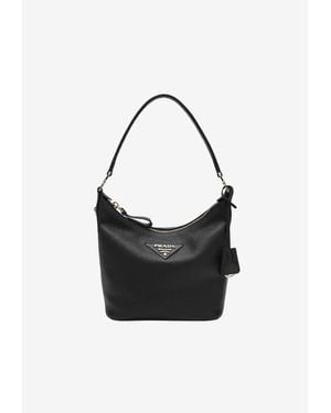 Prada Small Leather Hobo Bag - Black
