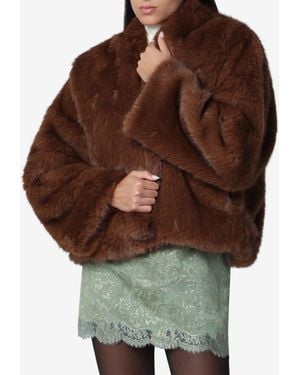 BB COUTURE Farrah Faux Fur Cropped Jacket - Brown