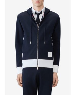 Thom Browne Loopback 4-Bar Stripes Zip-Up Hoodie - Blue