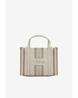 Chloé Small Woody Loop Stripe Tote Bag - White