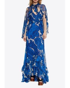 Etro Printed Silk Ruffled Dress - Blue