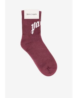 Palm Angels Curved Logo Knit Socks - Purple