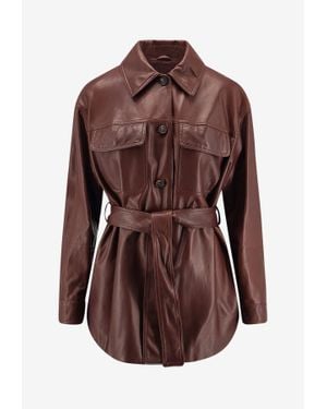 Brunello Cucinelli Belted Leather Jacket - Brown