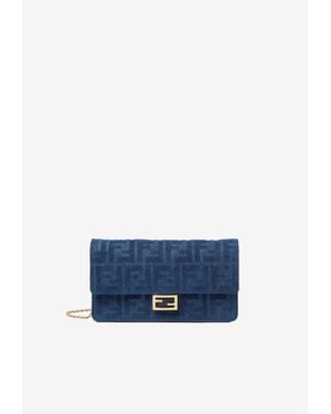 Fendi Baguette Ff Flocked Denim Clutch Bag - Blue