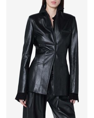 Francesco Murano Single-Breasted Leather Blazer - Black