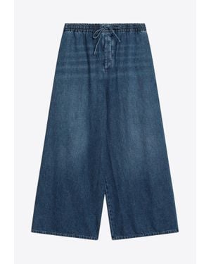 Loewe Anagram Embroidered Wide-Leg Jeans - Blue