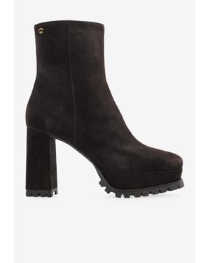 Gianvito Rossi Harlem 70 Suede Platform Ankle Boots - Black