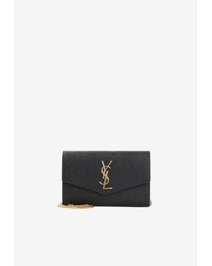 Saint Laurent Uptown Calf Leather Chain Clutch - White