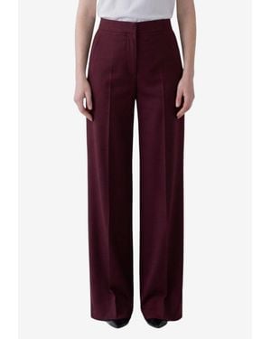 Max Mara Wool Flannel Palazzo Pants - Red