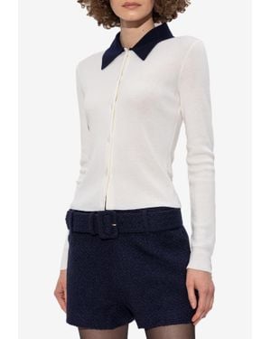 Self-Portrait Contrasting Wool Cardigan - White