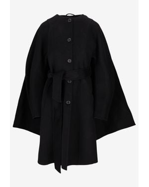 P.A.R.O.S.H. Wool-Blend Belted Poncho - Black