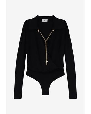 Elisabetta Franchi Jewel Charm Bodysuit - Black