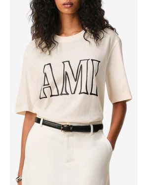Ami Paris Maxi Logo Print T-Shirt - Natural