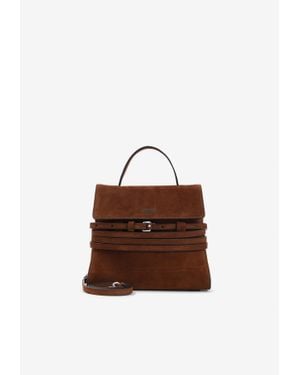 Moschino Belted Suede Leather Top Handle Bag - Brown