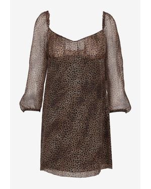 Saint Laurent Leopard Print Mini Dress - Brown