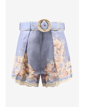 Zimmermann Cascadian Tuck Ramie Shorts - Blue