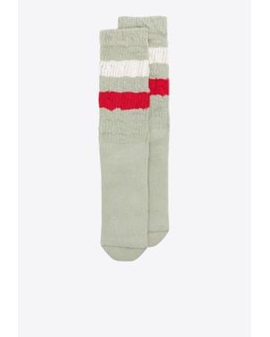 Golden Goose Distressed Striped High Ribbed Socks - White