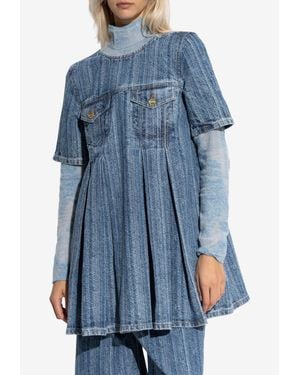 Ganni Pleated Denim Mini Dress - Blue