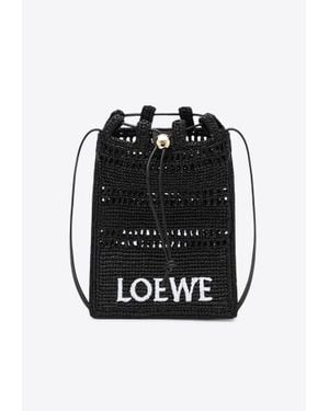 Loewe Woven-Raffia Drawstring Pouch Bag - Black