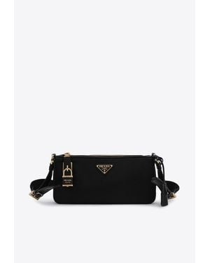 Prada Triangle Logo Re-Nylon And Leather Shoulder Bag - White