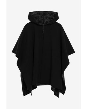 Fendi Cashmere Wool Cape With Hood - Black
