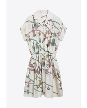 Versace Hangin' Out' Print Silk Mini Shirt Dress - White