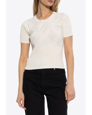 KENZO Cropped Knit Top With Perforations - White
