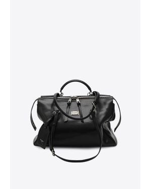 Dolce & Gabbana Vittoria Calf Leather Top Handle Bag - Black
