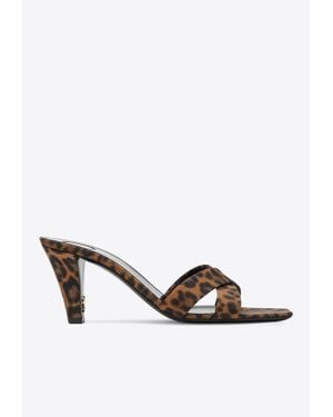 Saint Laurent Jill 75 Leopard Print Mules - White