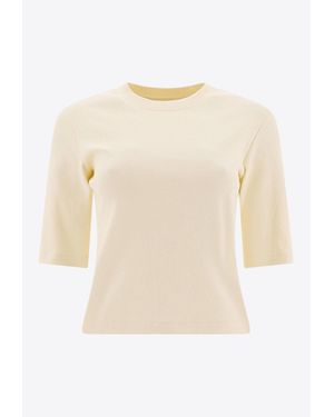Sandbeige Logo-Embroidered Crewneck T-Shirt - White