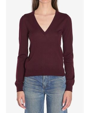 Saint Laurent V-Neck Wool Jumper - Red