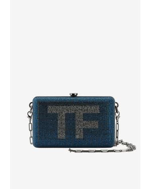 Tom Ford Mini Tf Crystal-Embellished Box Clutch With Chain Strap - Blue