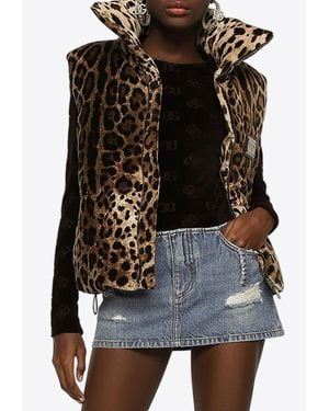 Dolce & Gabbana Leopard Print Vest With Logo Plate - Black