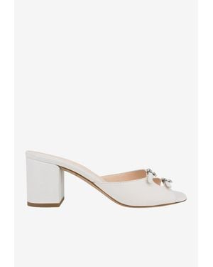 Andrea Wazen Carol Heart 65 Leather Mules - Natural