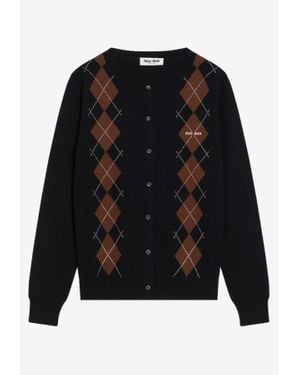 Miu Miu Diamond Pattern Cashmere Cardigan - Black