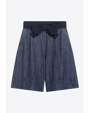 Valentino Denim Bermuda Shorts With Oversized-Bow - Blue