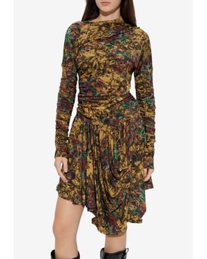 Ganni Printed Draped Dress With Cut-Outs - Multicolor