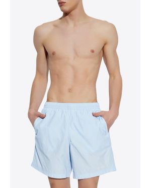 McQueen Logo Embroidered Swim Shorts - Blue