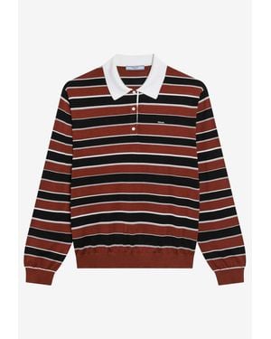 Prada Long-Sleeved Stripe Silk Polo T-Shirt - Red
